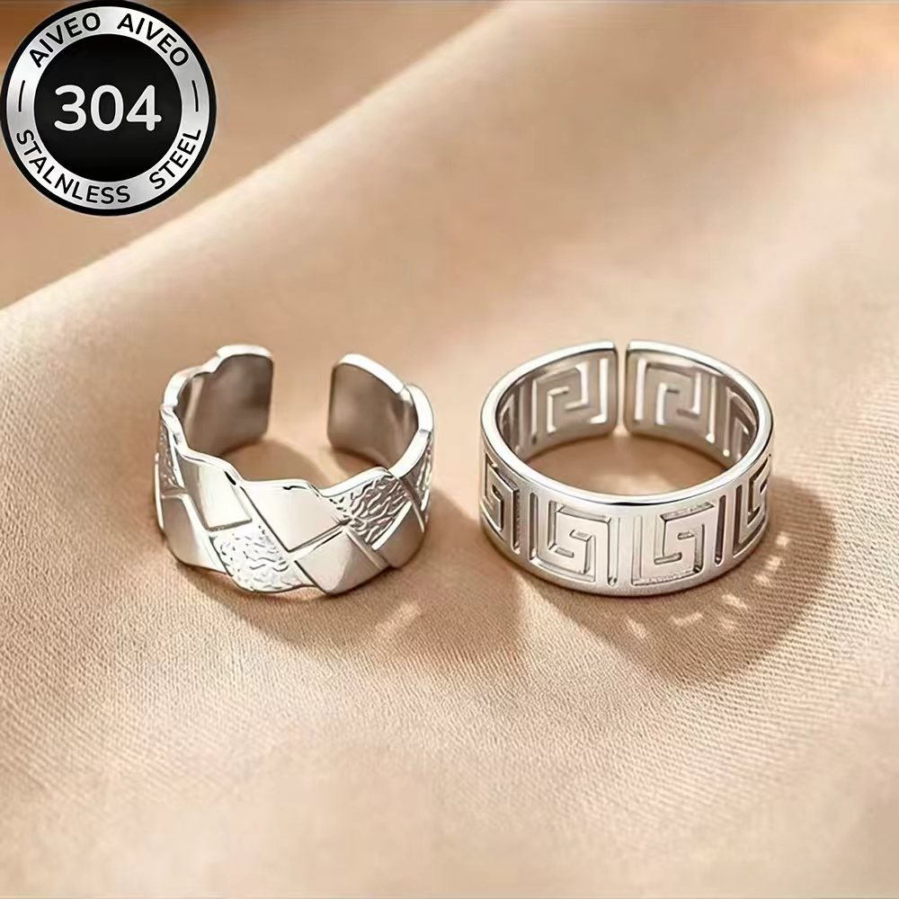 2pcs High-Quality Stainless Steel Golden Stackable Open Ring Set